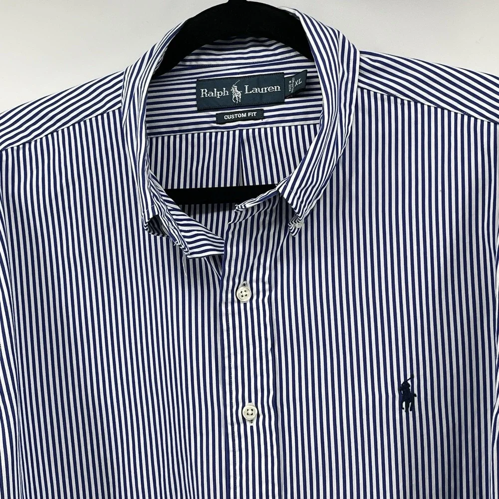 Ralph Lauren Men's Shirt Size XL Blue/White Striped Button Up Long Sleeve - Picture 3 of 10